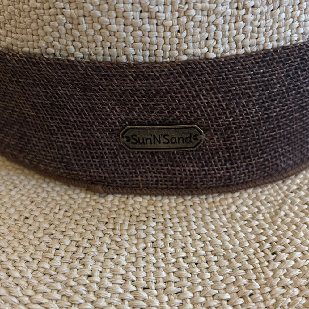 NWOT Sun 'N' Sand Melina Crochet Straw Wide Brim Hat Natural